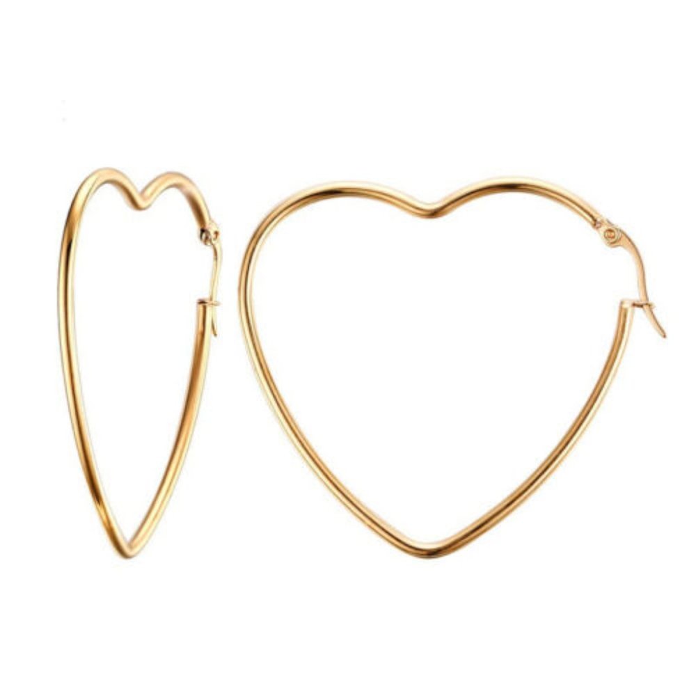 Large gold heart shaped earrings